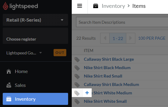 Item search page, highlighting quick add label to printing queue button