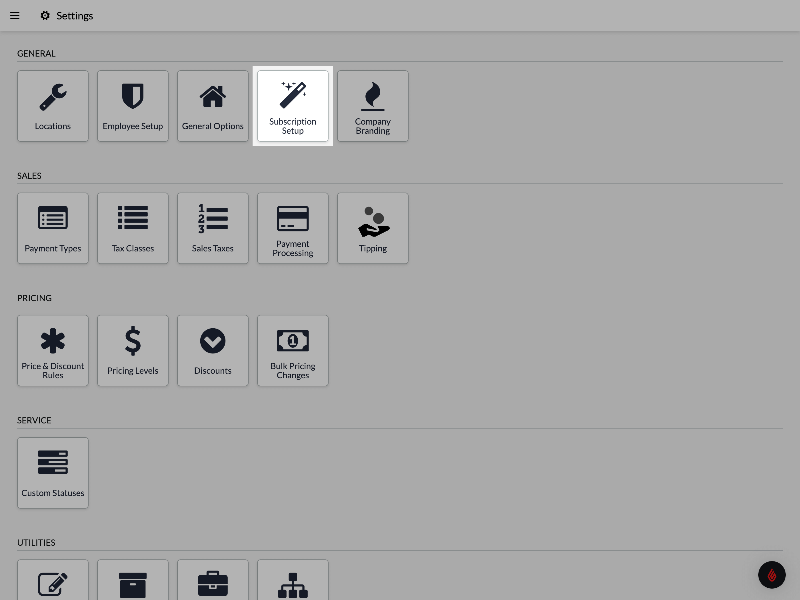 Settings page with subscription setup highlighted.