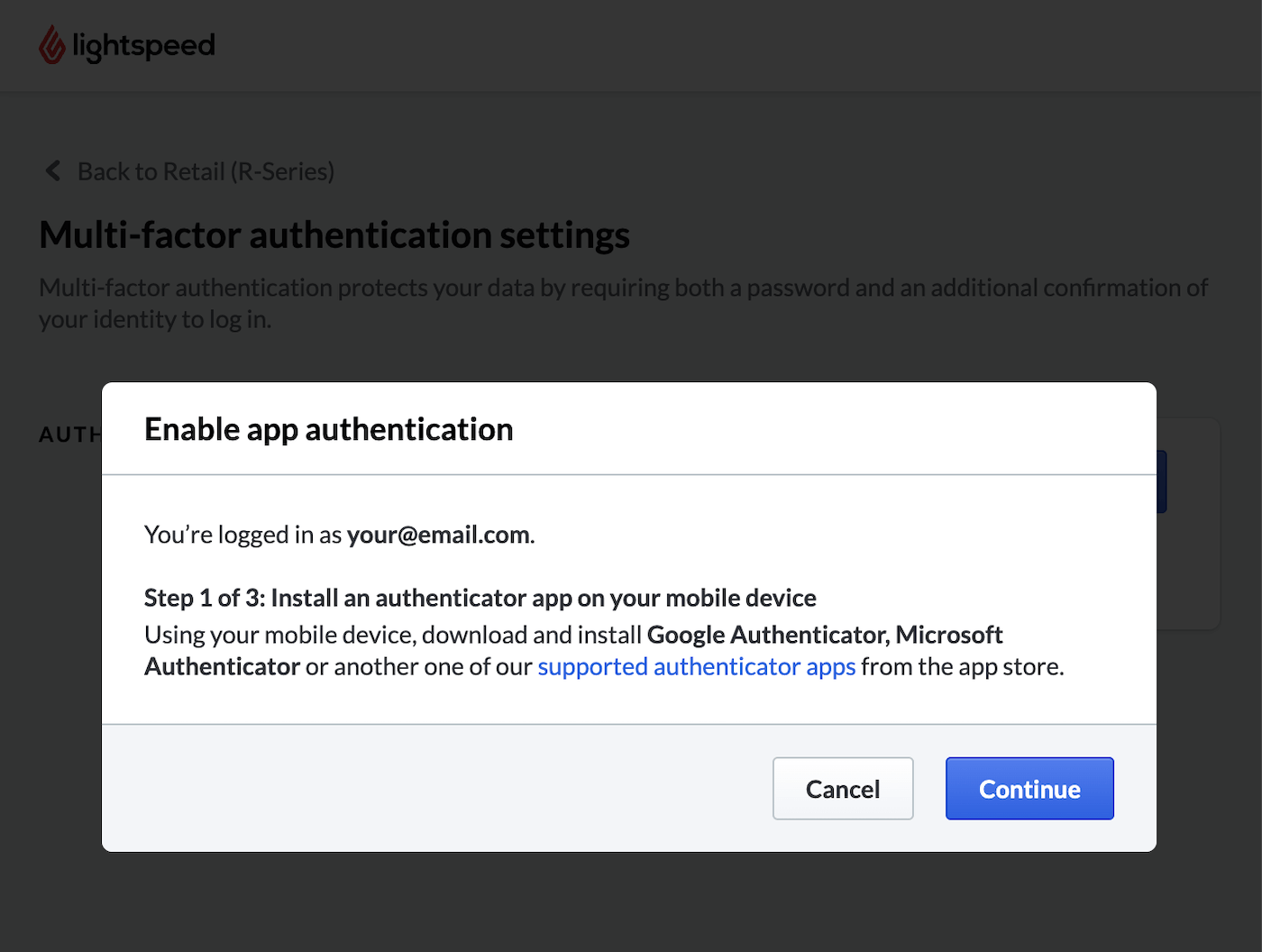 Suite de l’activation de l’authentification multifacteur.