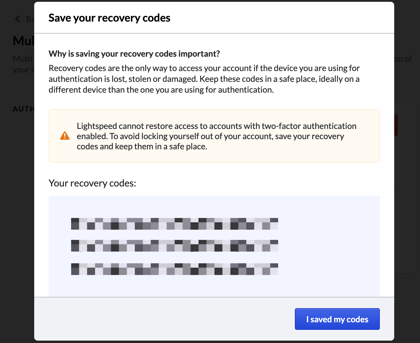 List of recovery codes
