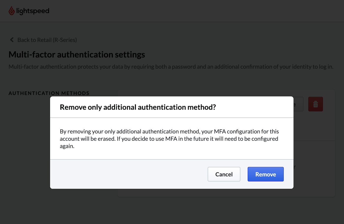 Suppression de l’authentification multifacteur.