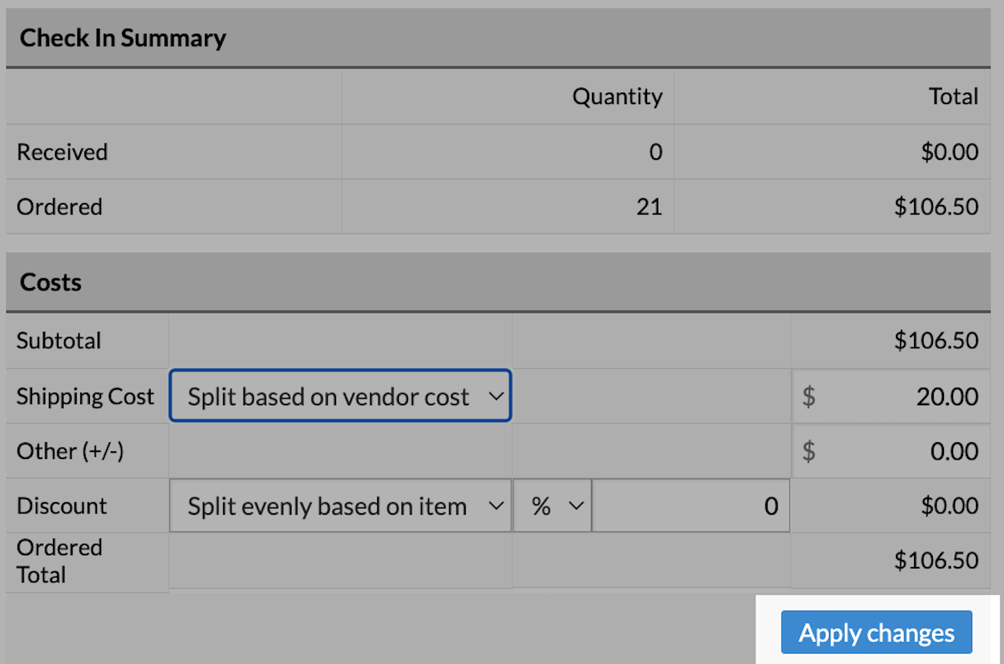 Zodra je je voorkeursopties voor verzending en korting hebt geselecteerd, klik je op de knop 1 Apply changes (Wijzigingen toepassen)1 om je keuzes te bevestigen.