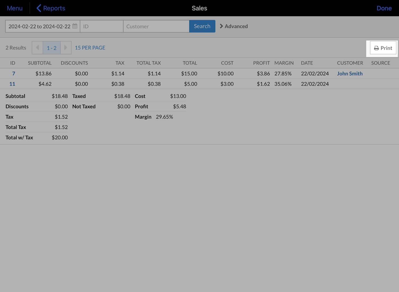 Total reports page