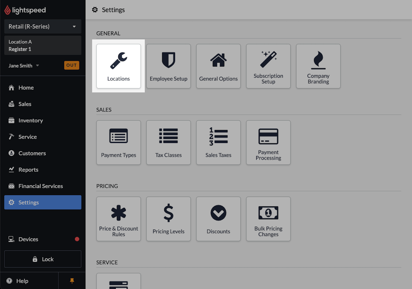 Settings page with locations highlighted.