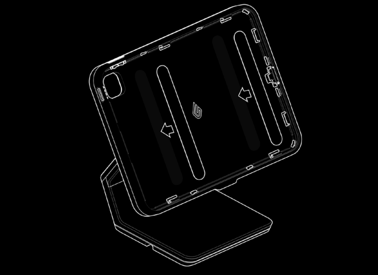 Illustration of Lightspeed Stand with spacers placed in the center and right of the stand.