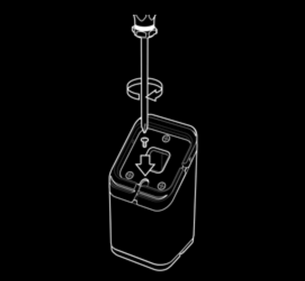 Illustration of Universal Stand base with locking screw placed intthe center, being screwed in with a screwdriver.