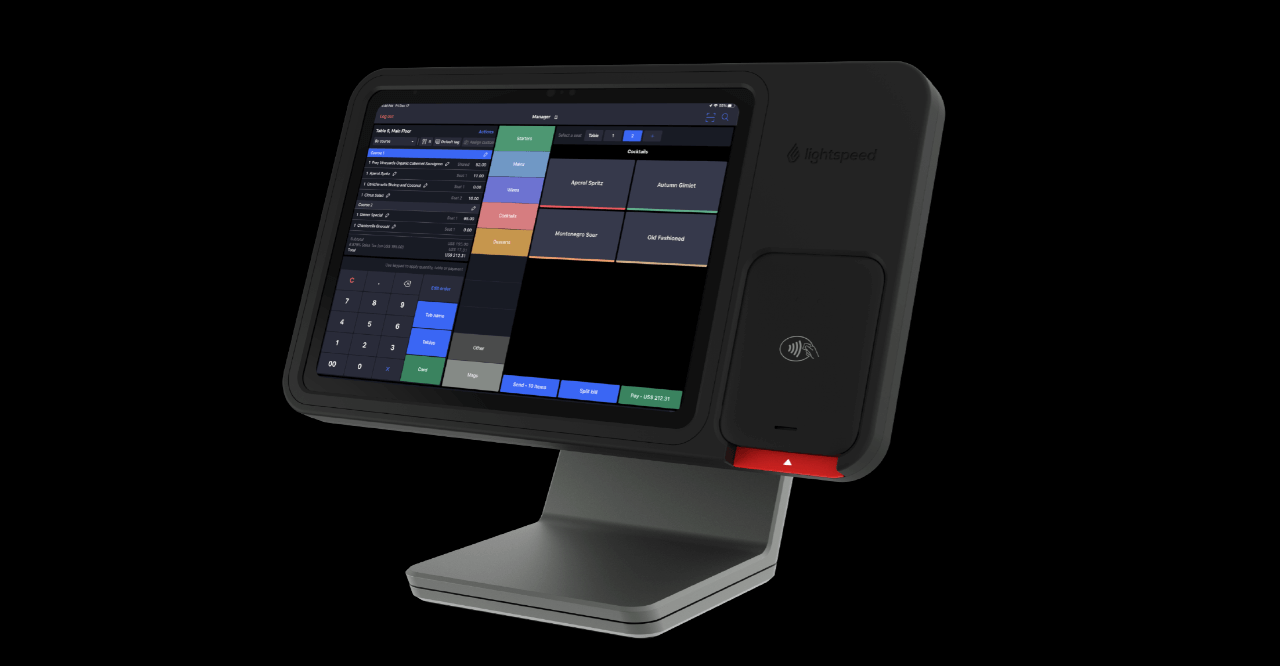 Support Lightspeed pour iPad avec dispositifs de paiement intégrés.