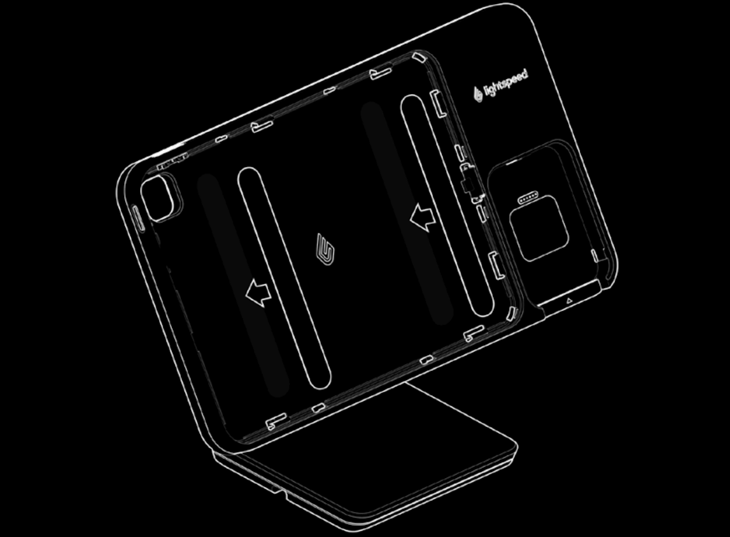 Illustration of Lightspeed Stand with Payments with spacers placed in the center and right of the stand.