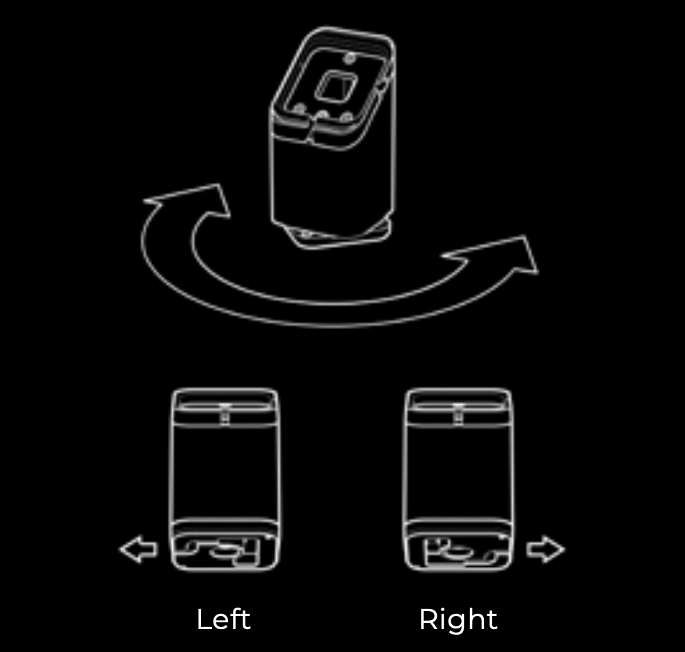 Illustration du socle du support universel montrant les ouvertures latérales pour le câble.