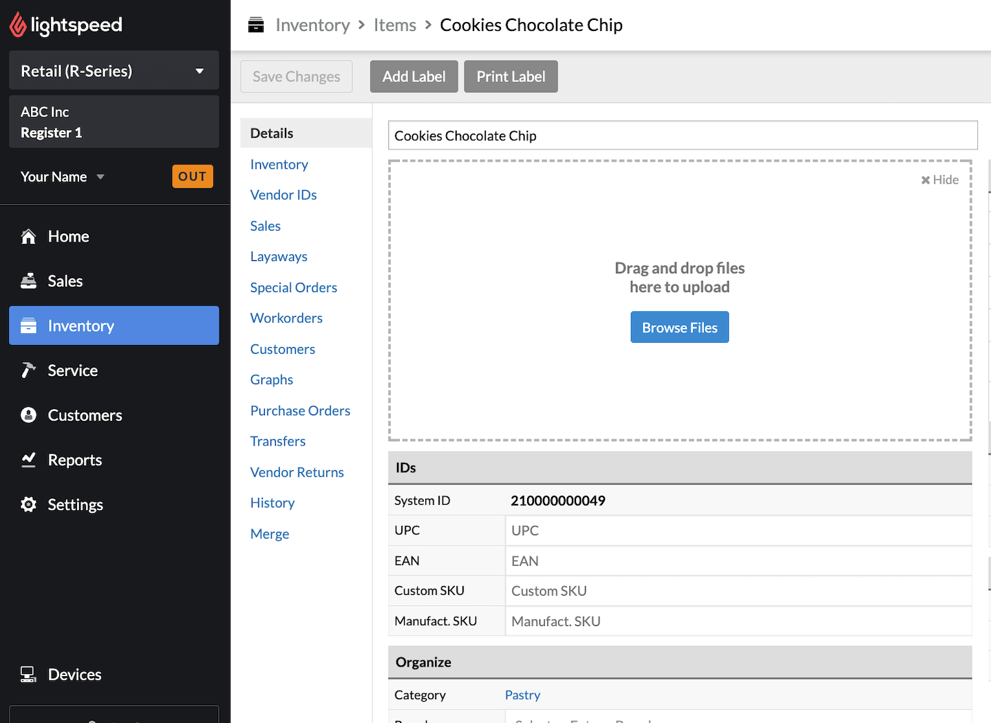 De pagina van het item met een groot vak om afbeeldingen naartoe te slepen en de optie "Door bestanden bladeren".