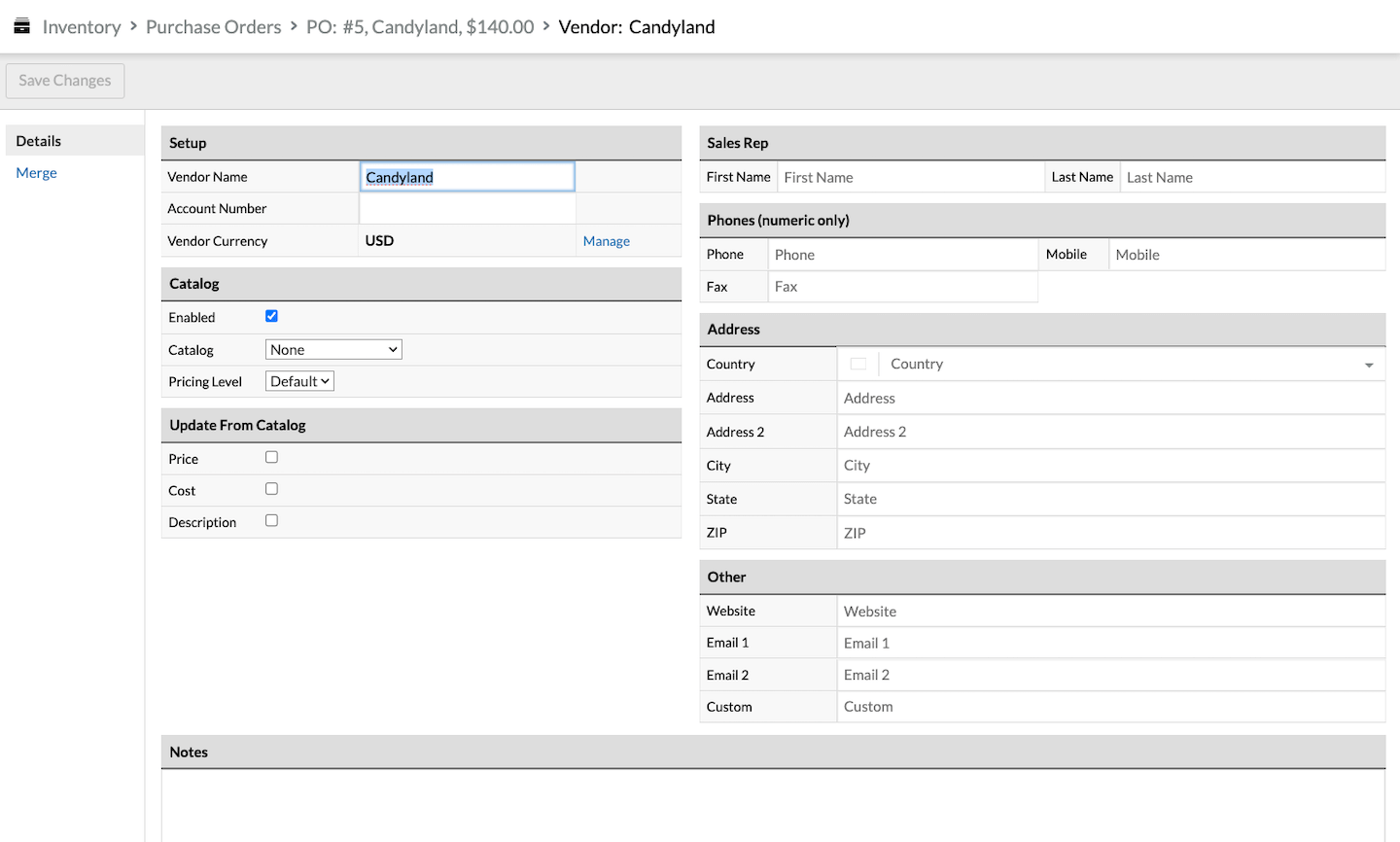 Page des renseignements du fournisseur.