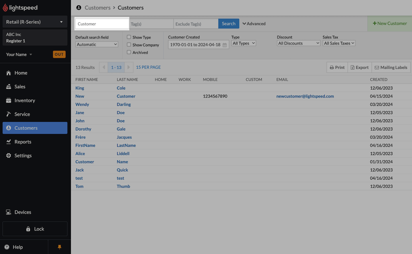 Klantenlijstpagina, waarbij veld Klant is uitgelicht.