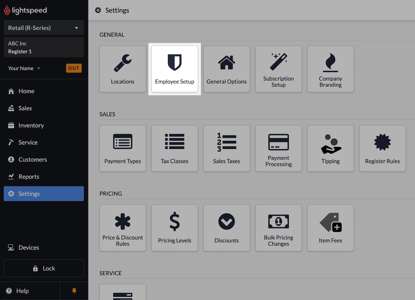 Page Paramètres, le bouton Configuration du personnel est mis en évidence.