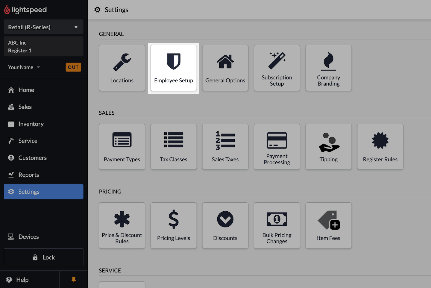 Page Paramètres, le bouton Configuration du personnel est mis en évidence.