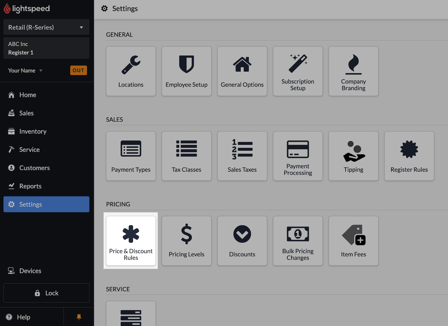 Settings page with Price & Discount Rules emphasized.