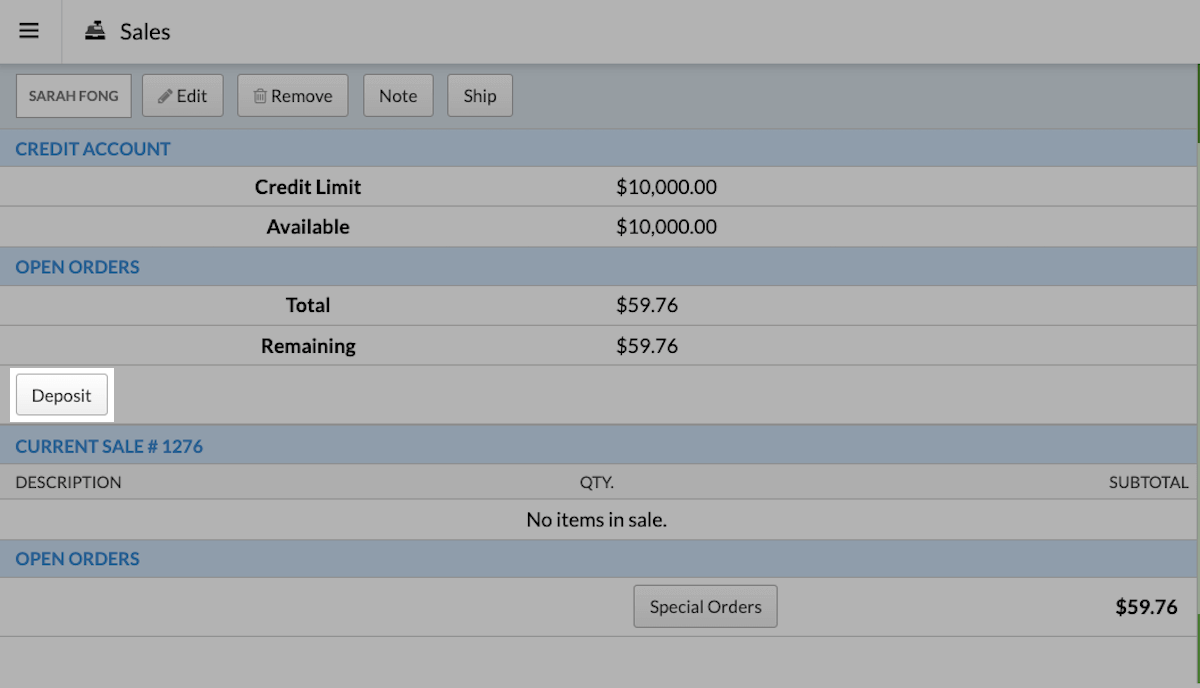 Request a sales Deposit.