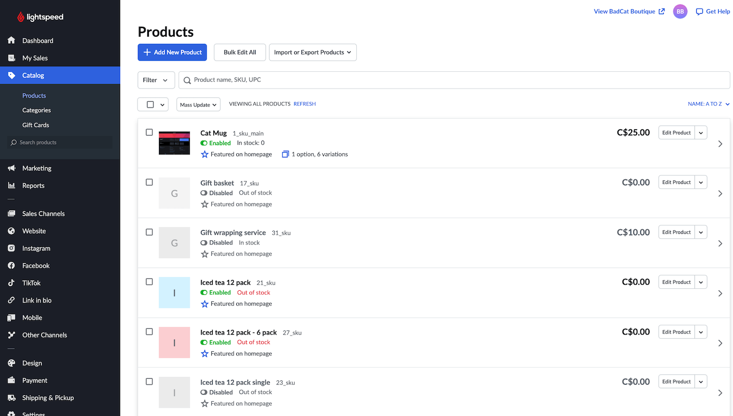 Liste des produits dans Commerce électronique.