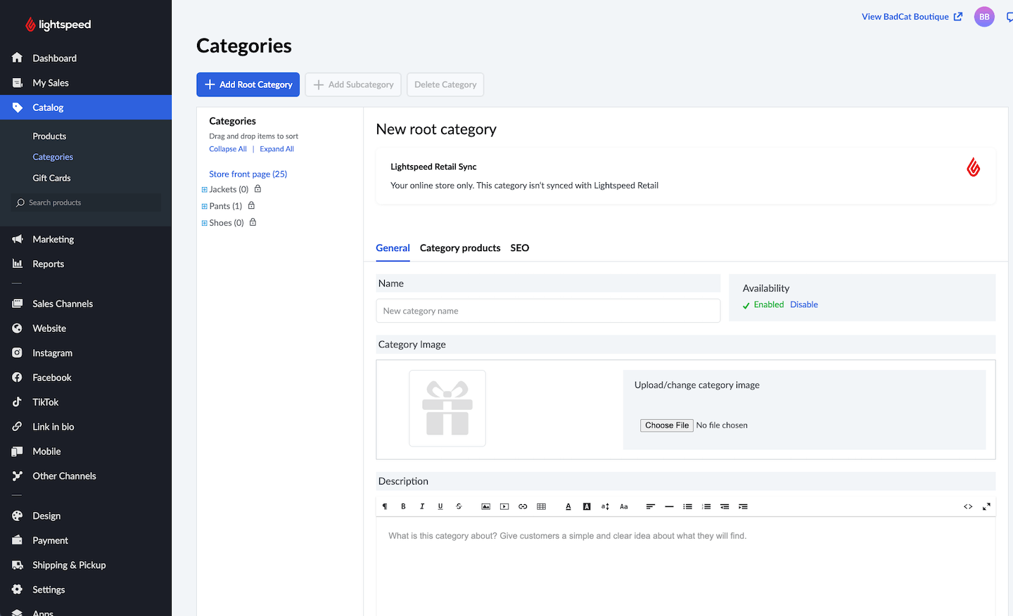 New root category page.