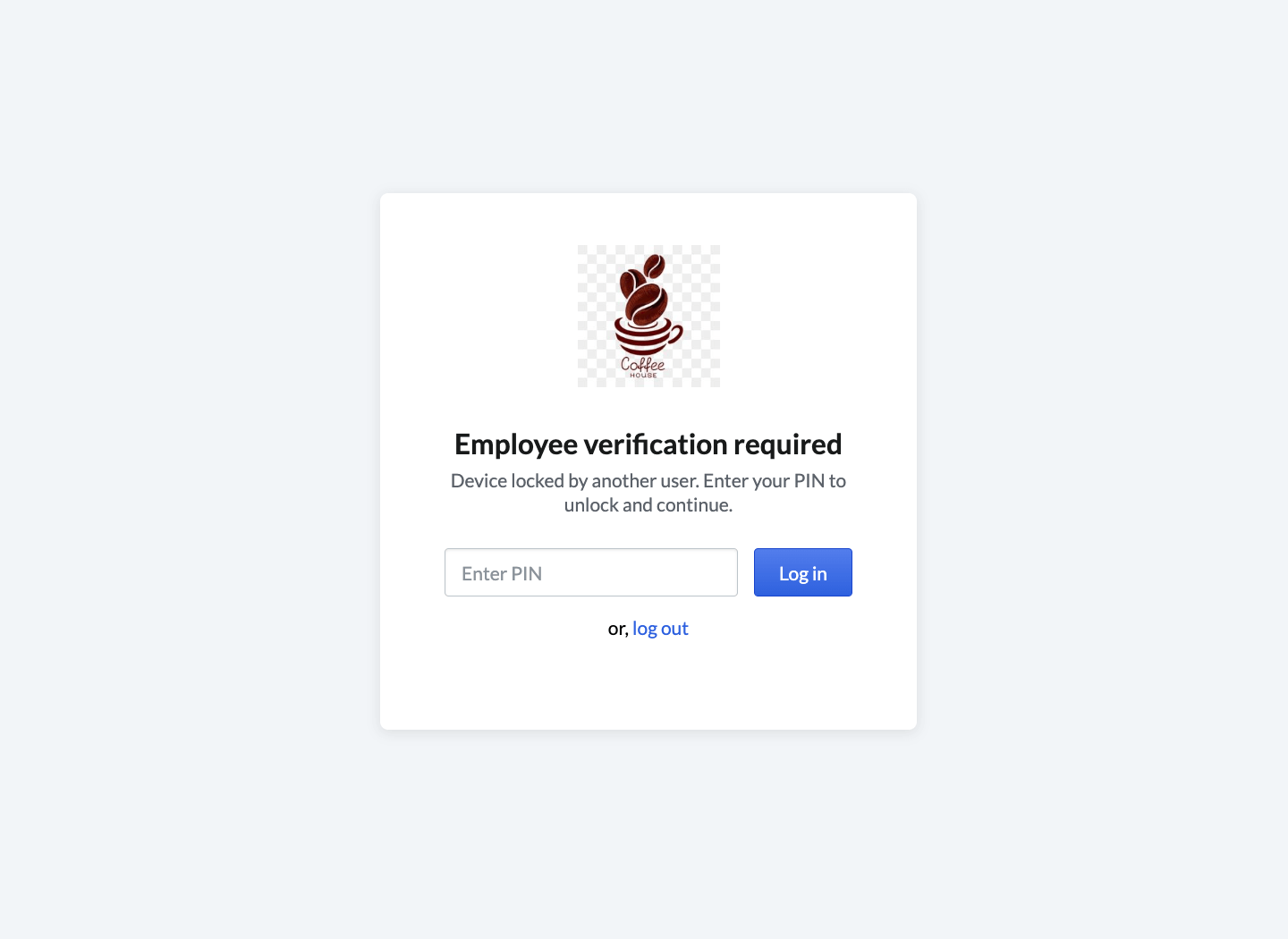 Pagina waar verificatie wordt vereist met pincode van de werknemer.