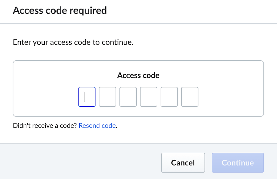 Image displays a blank field to input the access code.