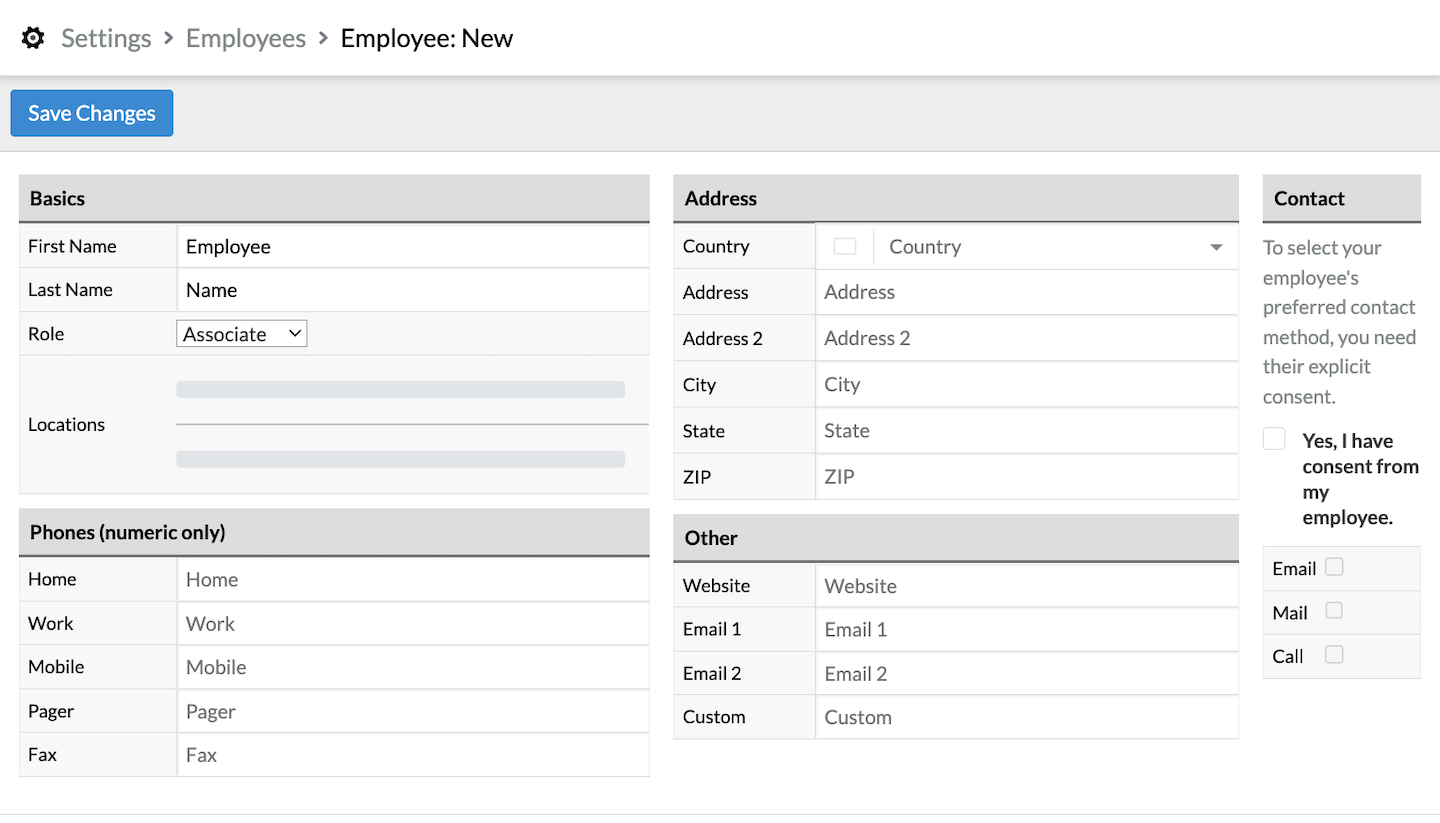 Page du nouvel employé.