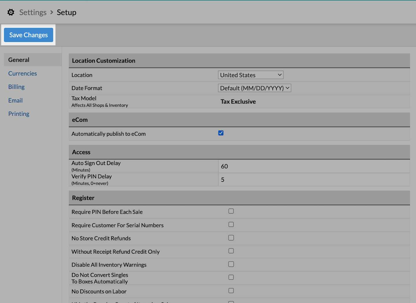 De pagina Configuratie, met de knop Wijzigingen opslaan uitgelicht.