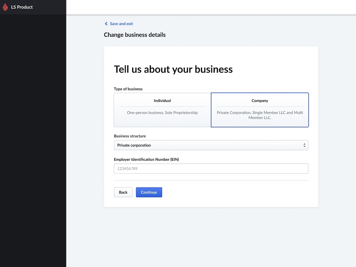 Image displays the application wizard for Lightspeed Payments.