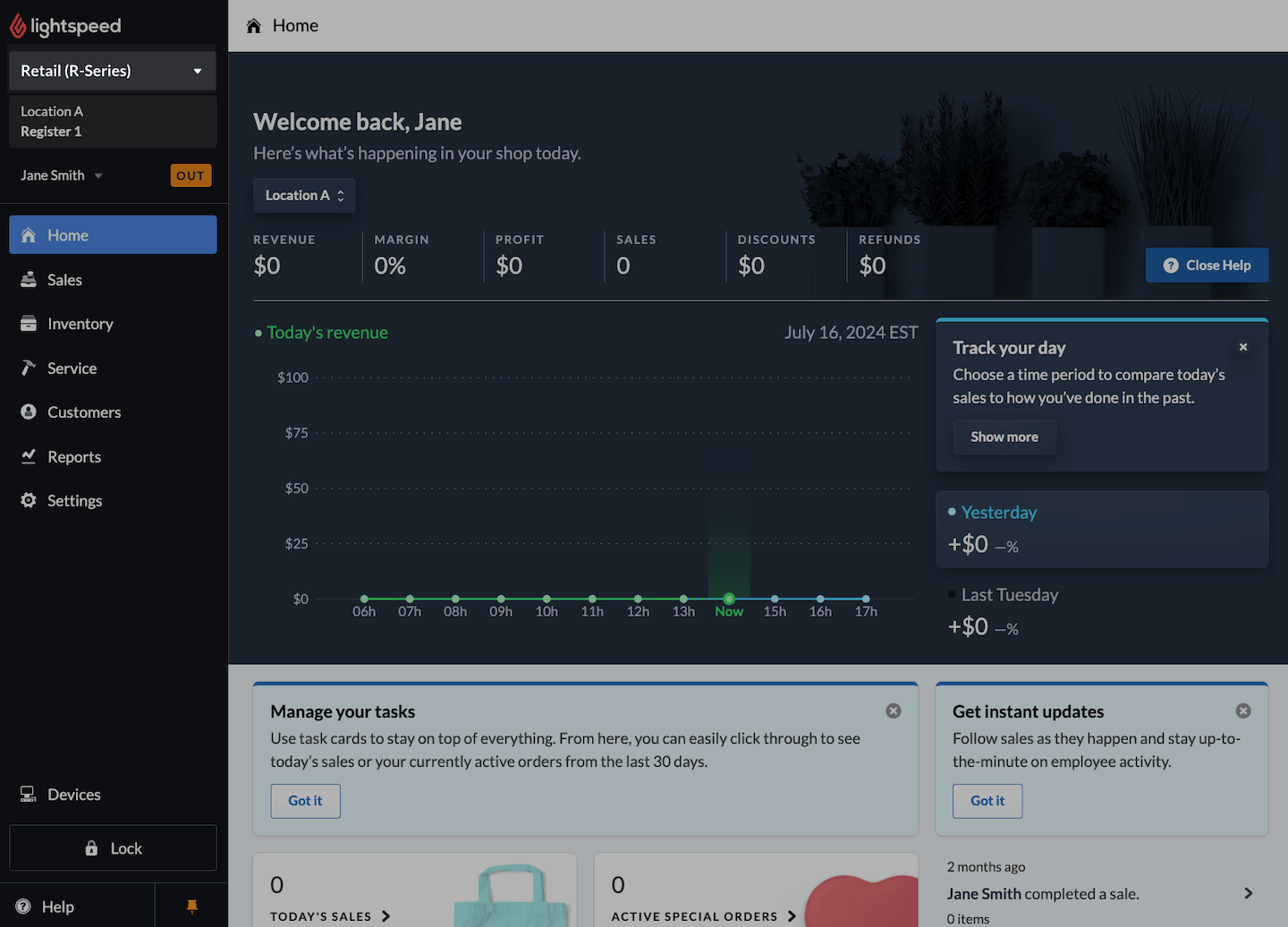 Startpagina van Retail POS met Retail (R-Series) in het zijpaneel gemarkeerd.