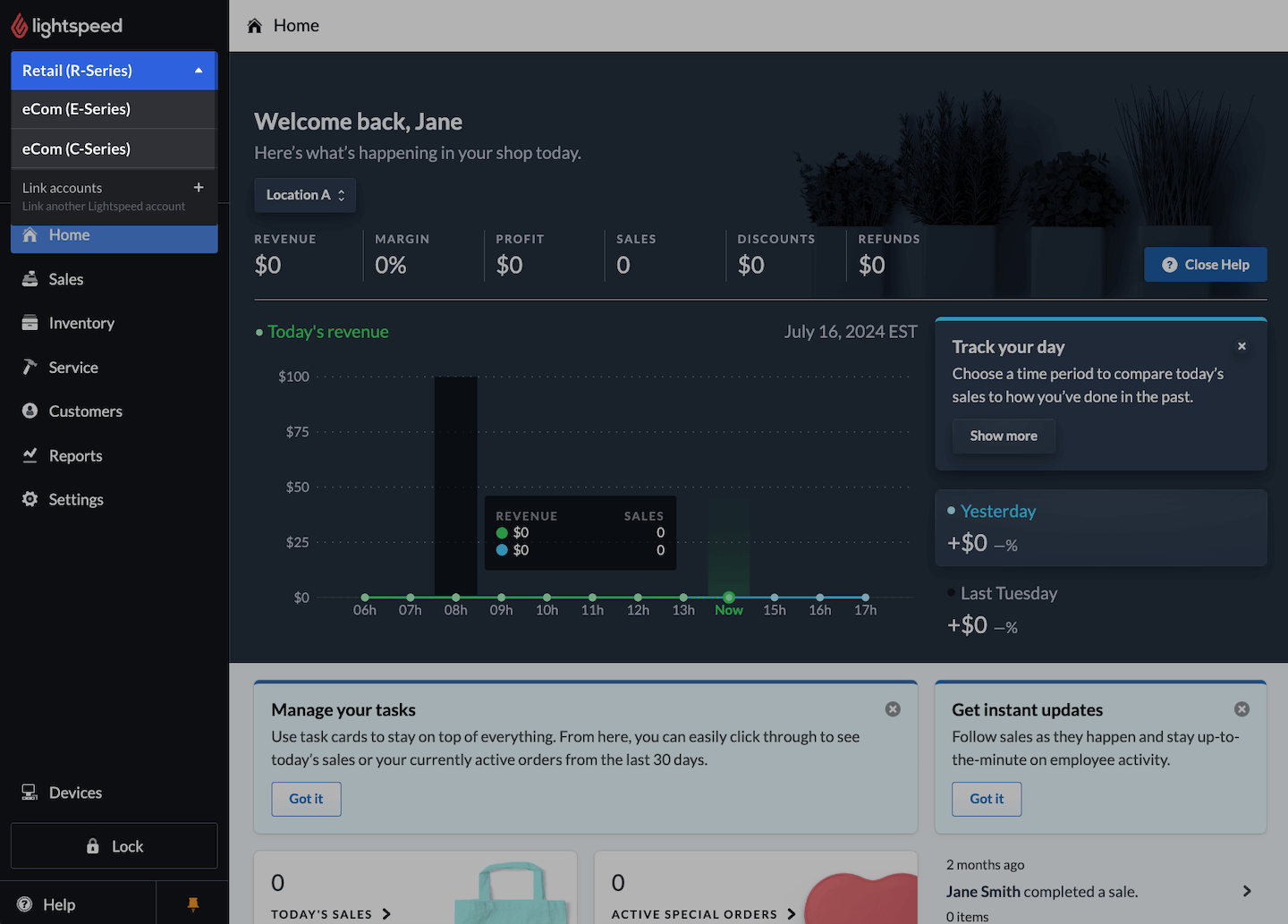 Drop-down menu showing eCom (E-Series) option.