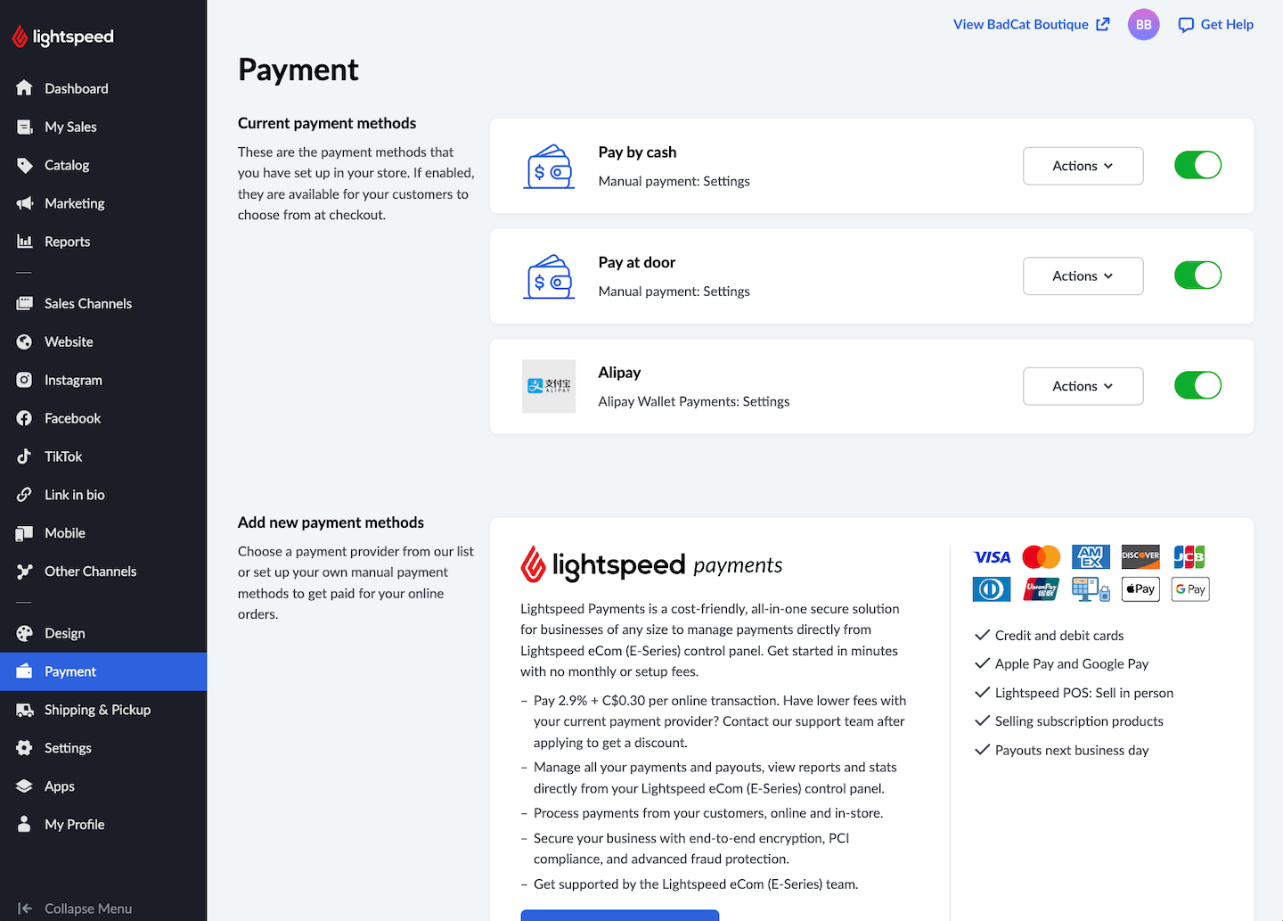 Payment screen.