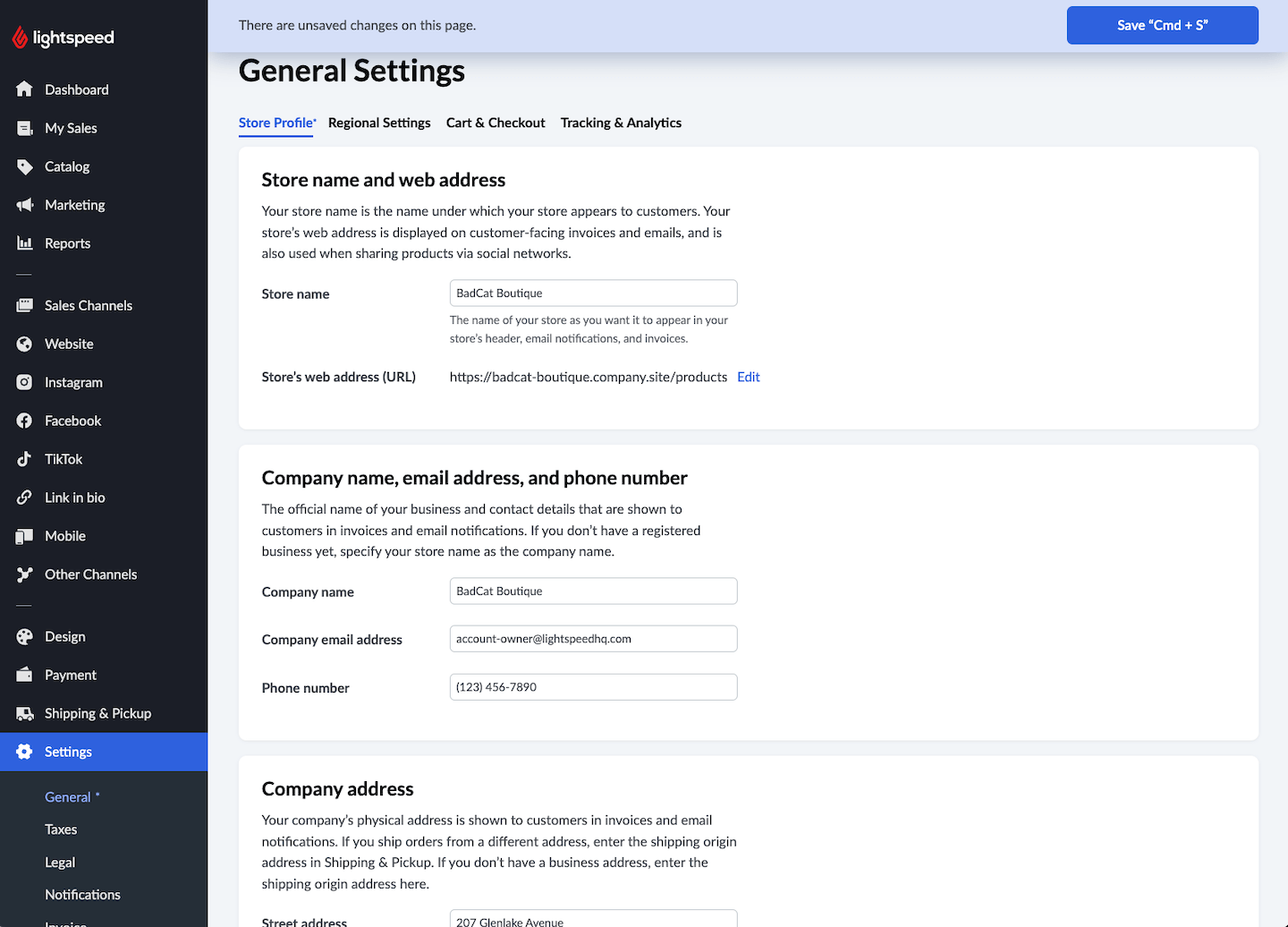 Settings screen.