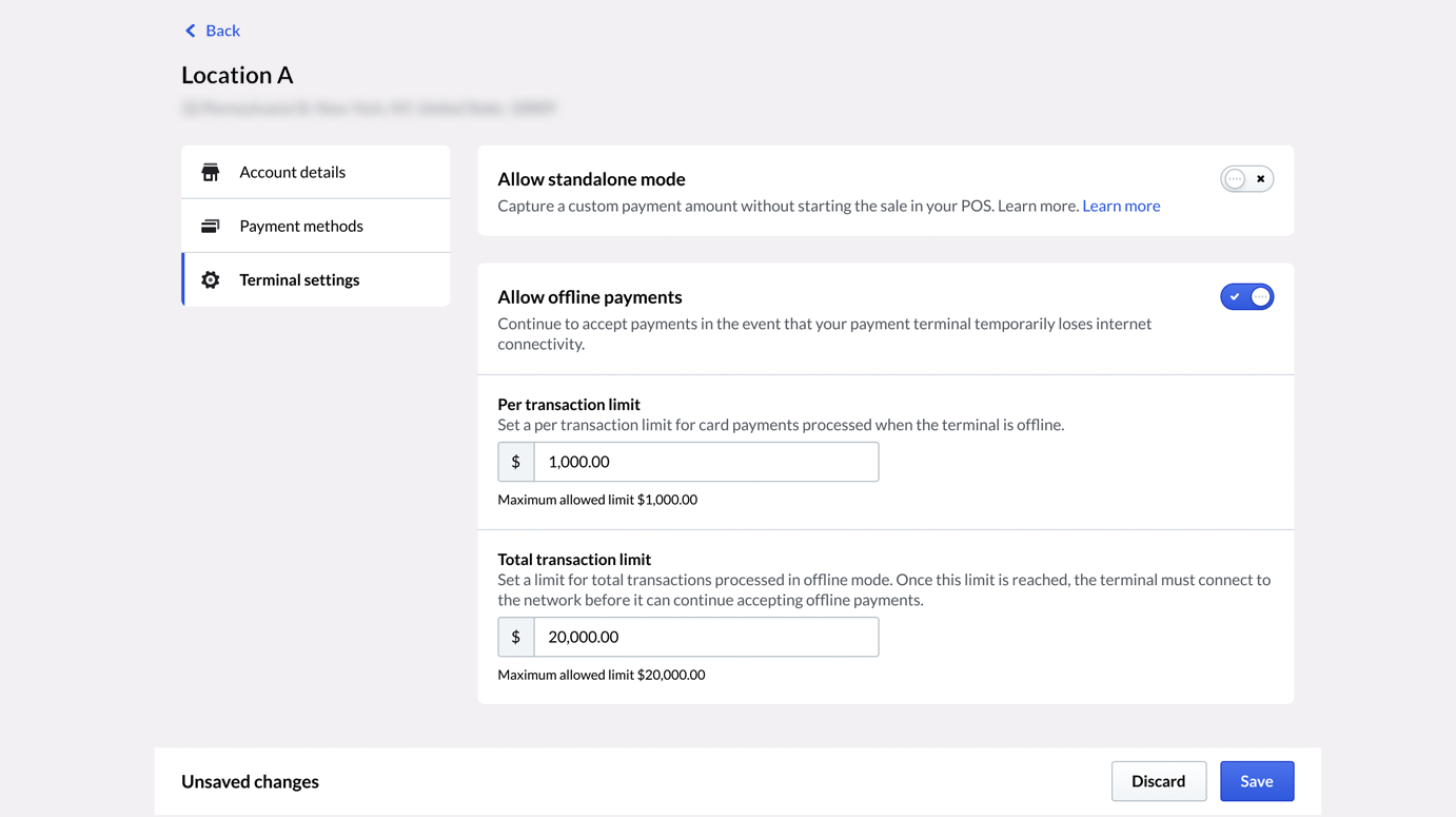 Showing the per transaction and total transaction limits which can be adjusted as required