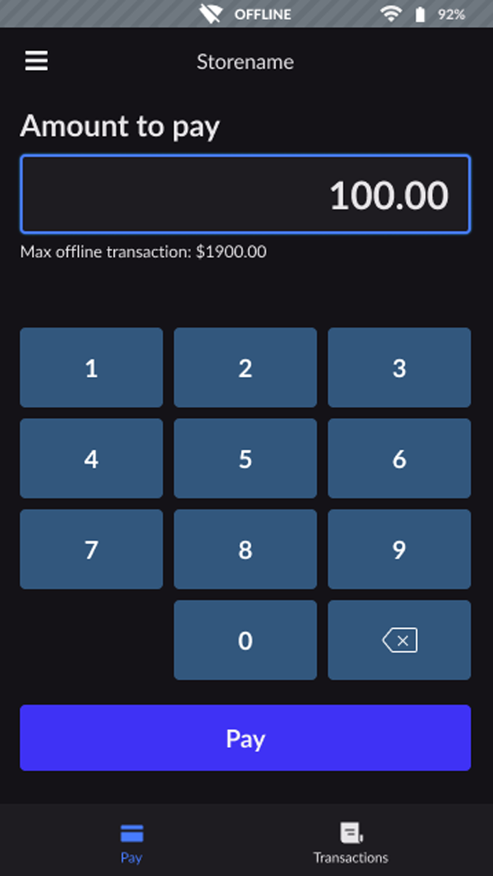 Image shows the pre-payment screen where a value can be manually entered