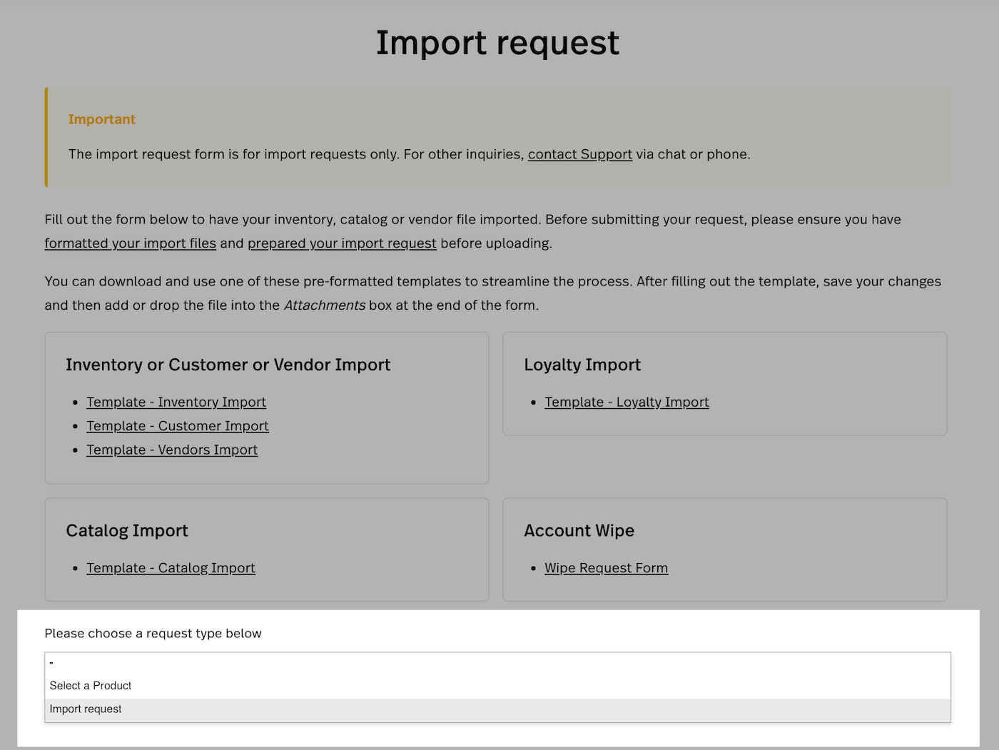 Imports request
      form page.