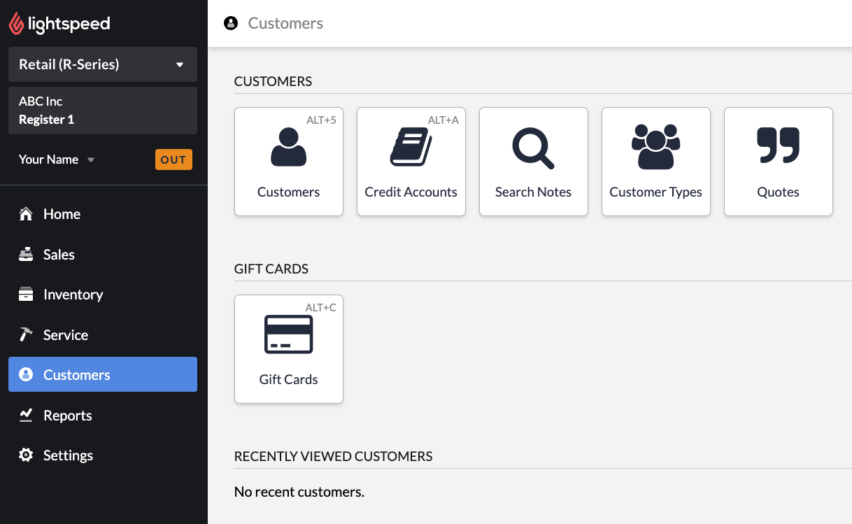 Customers page with Customers option visible.