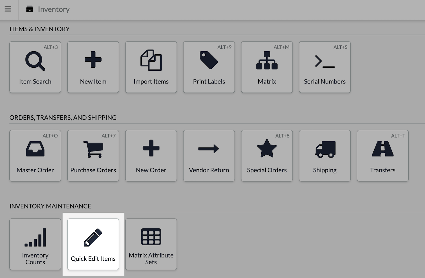 Quick edit items inventory maintenance.