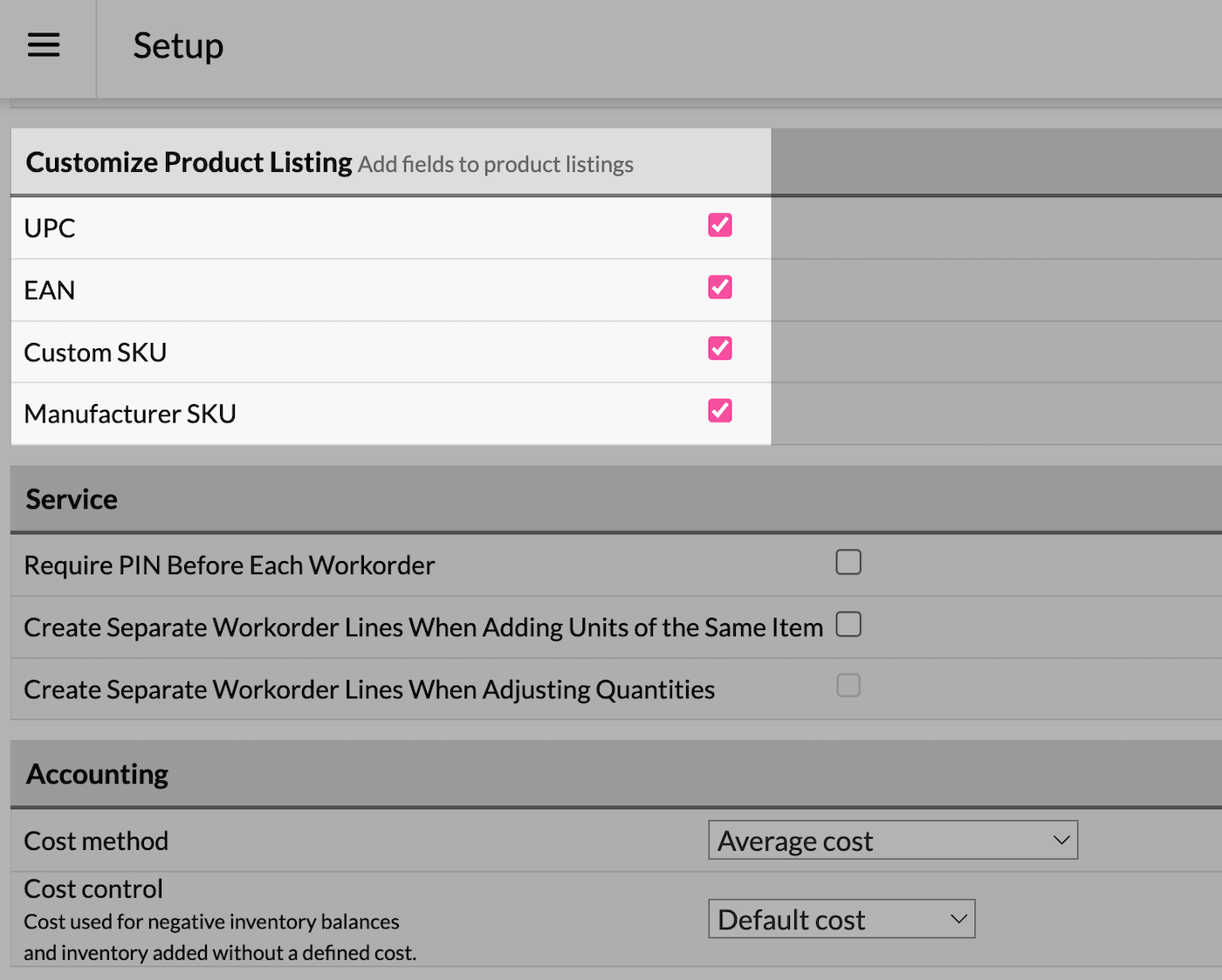 Customize product listing checkboxes.