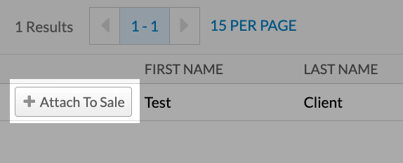 Customer search results page with Attach To Sale button highlighted.