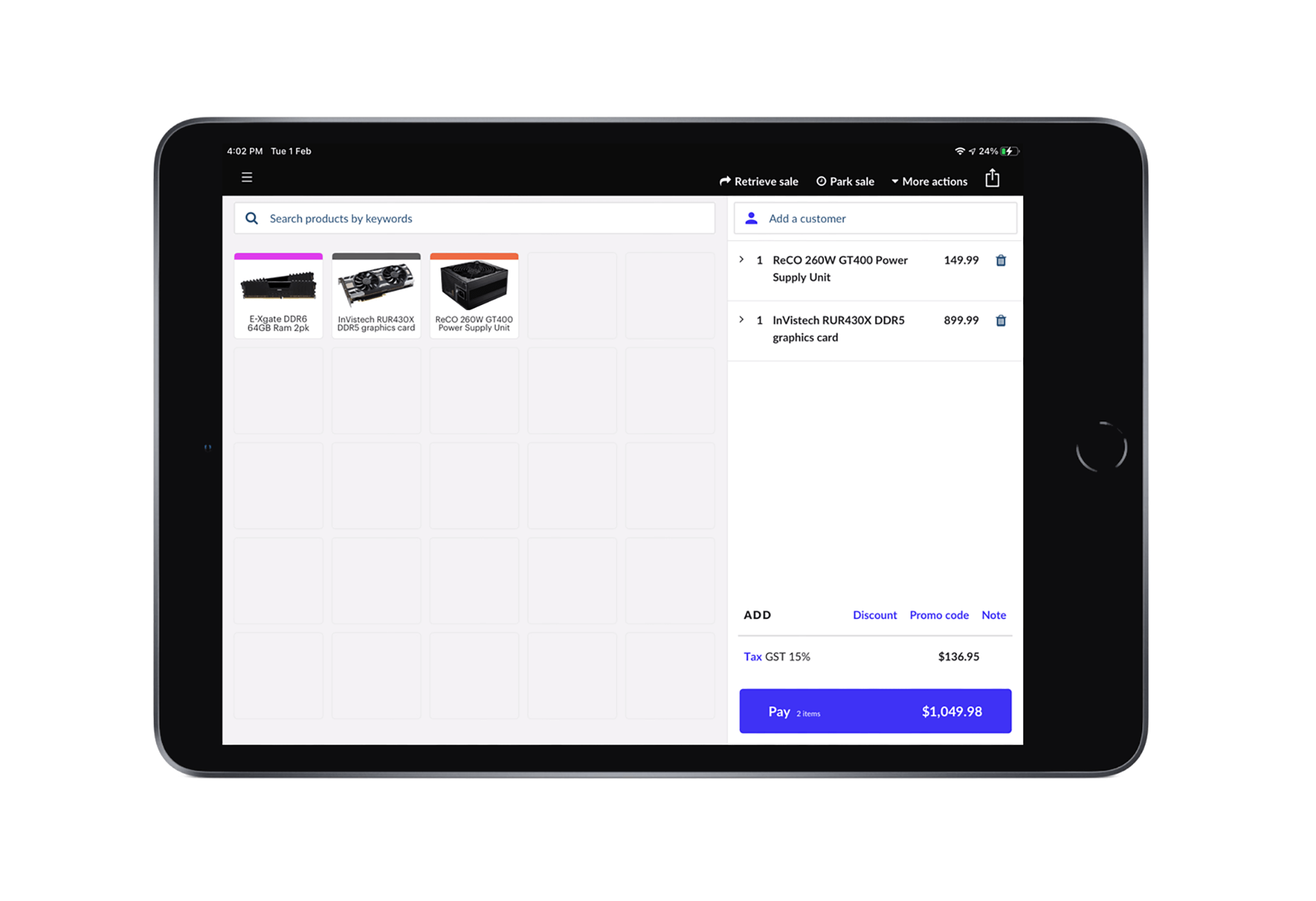 iPad with Retail POS open.