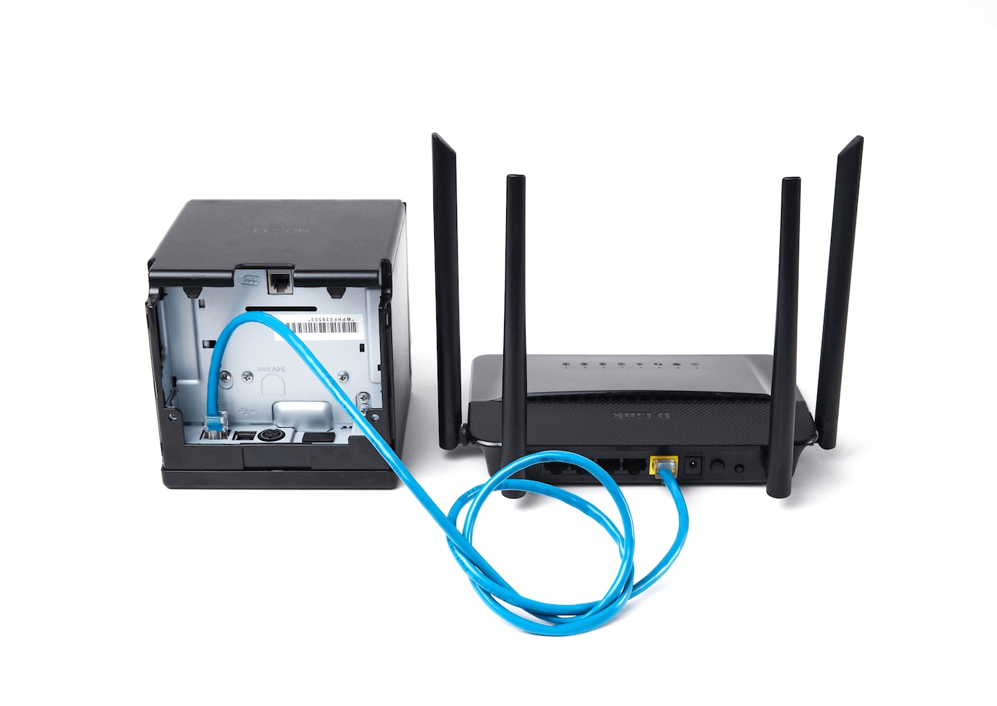 Ethernet cable connected from printer to router.