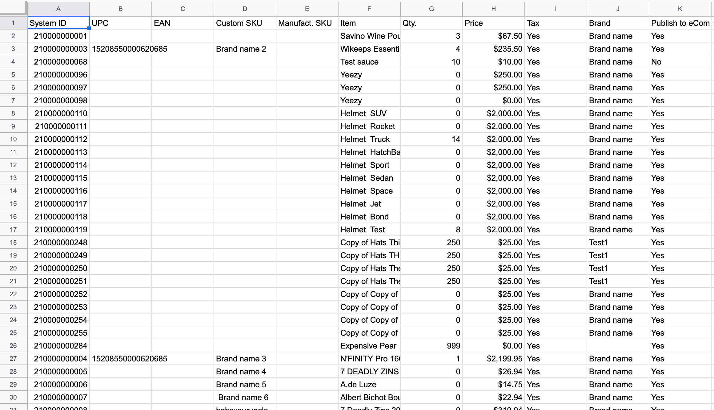 Shows the starting version of the spreadsheet.