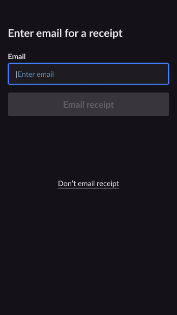 Image shows the approved payment screen with an option to enter a customer email address for an emailed receipt