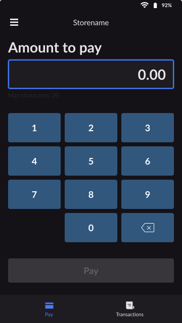 Image shows the pre-payment screen where a value can be manually entered