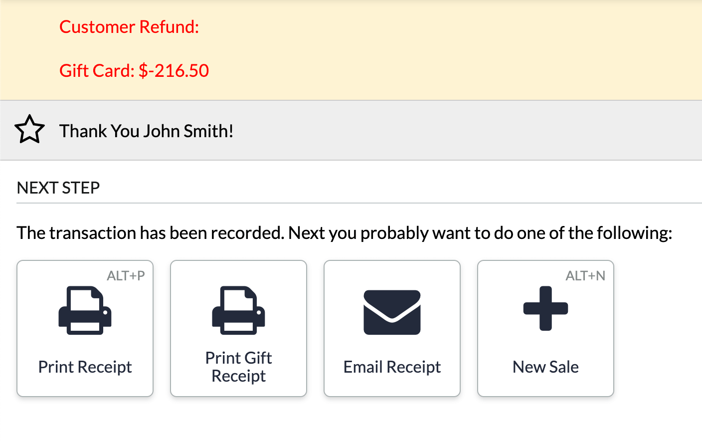 Refund confirmation and next step options.