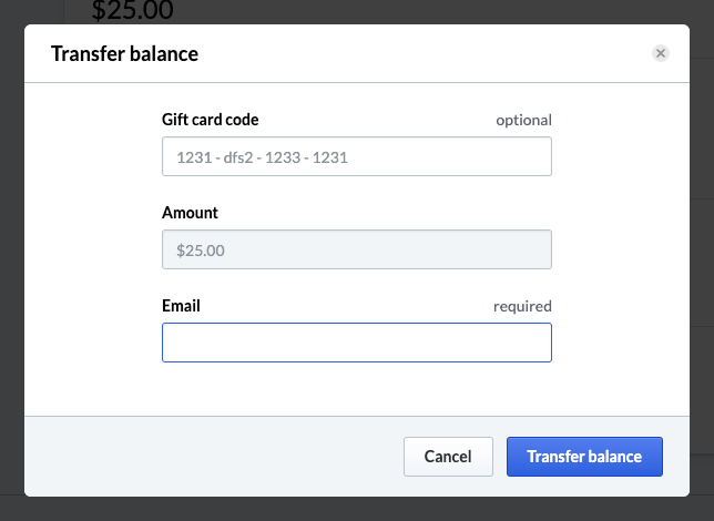 Transfer balance details window.