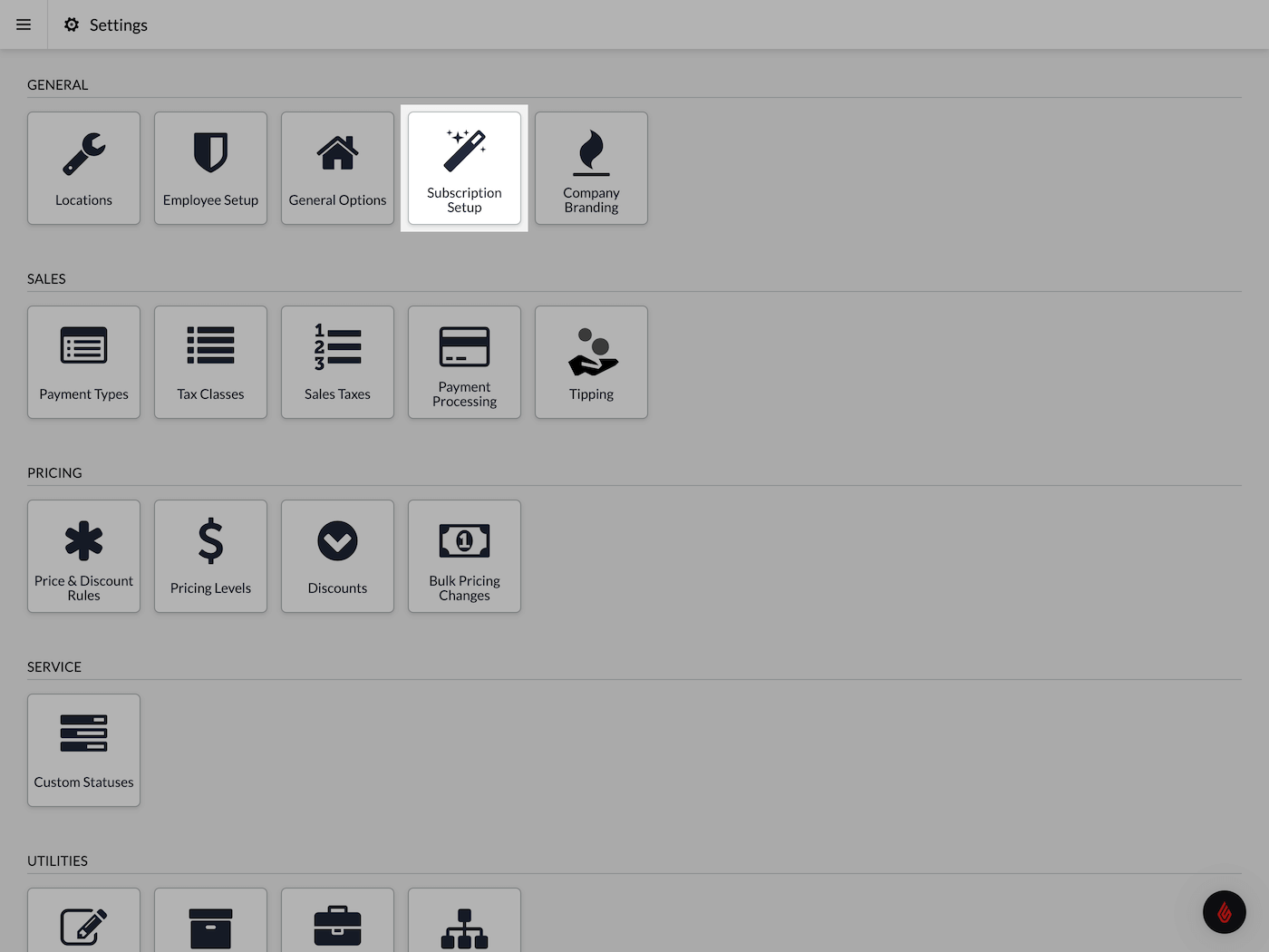 Page Paramètres. Configuration de l’abonnement est mis en évidence.