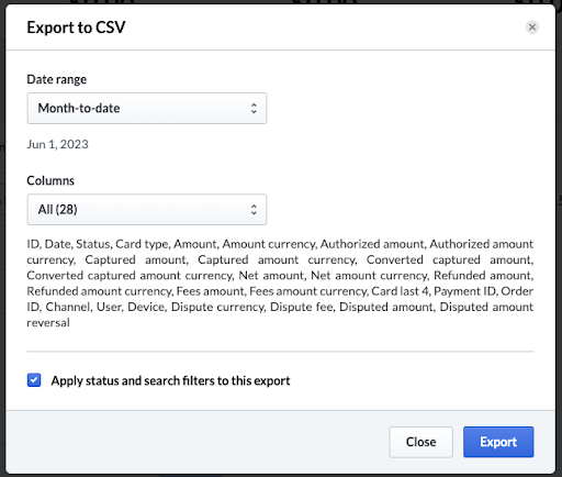 When exporting, you can configure what data is saved.