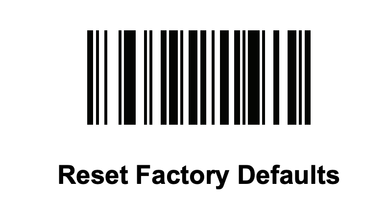 Barcode to perform factory reset of scanner.