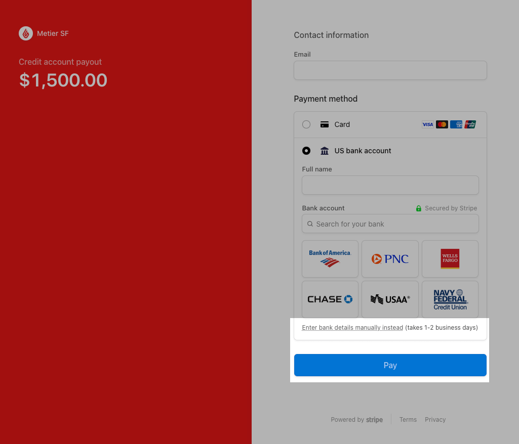 Voer de inloggegevens van de bankrekening handmatig in.