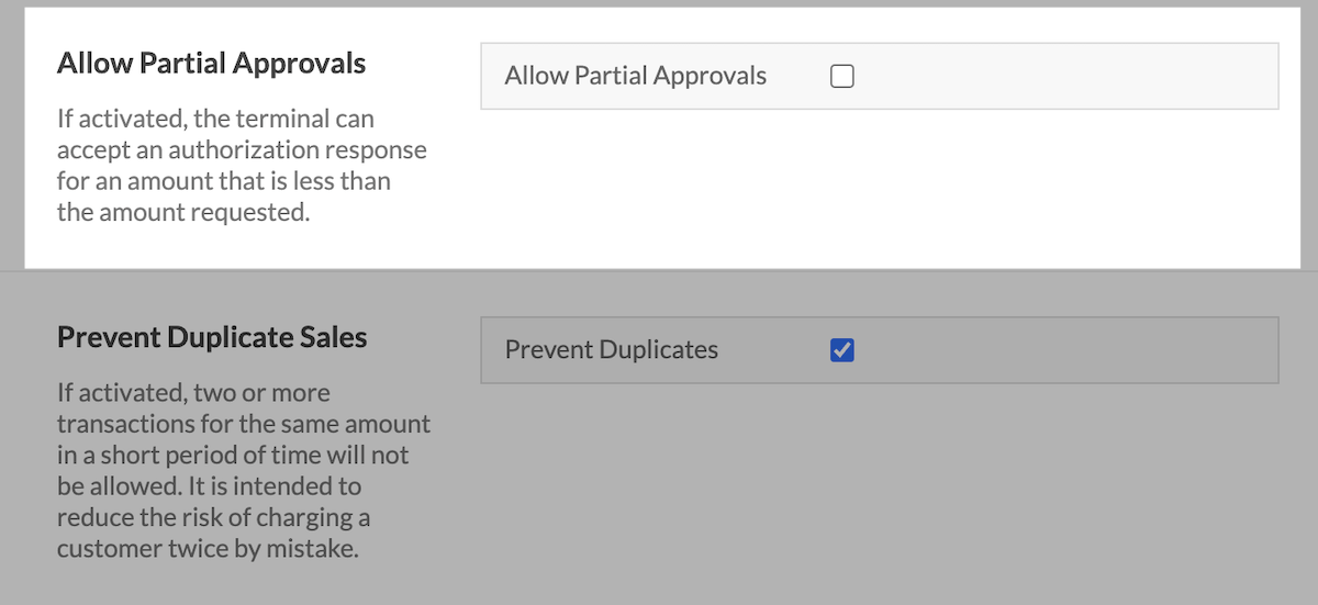 Allow Partial Approvals section with checkbox. 